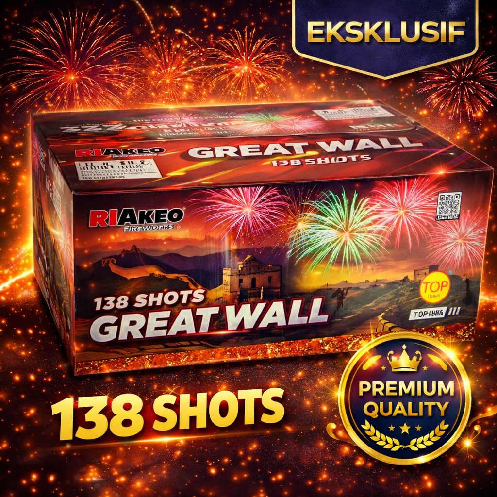  Kembang Api Cake TOP1385 Great Wall 138 Shots 1.0 + 1.2 + 1.9 Inch Cake Fireworks Indonesia