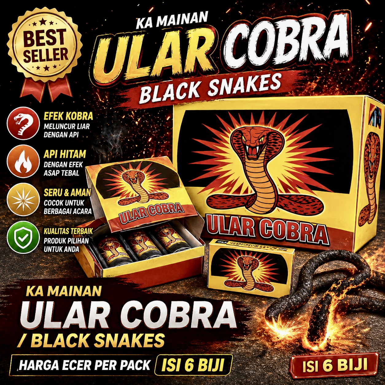 BLACK SNAKE - KOBRA - PETASAN TAI 1 PACK ISI 6 PCS ( HARGA ECERAN )
