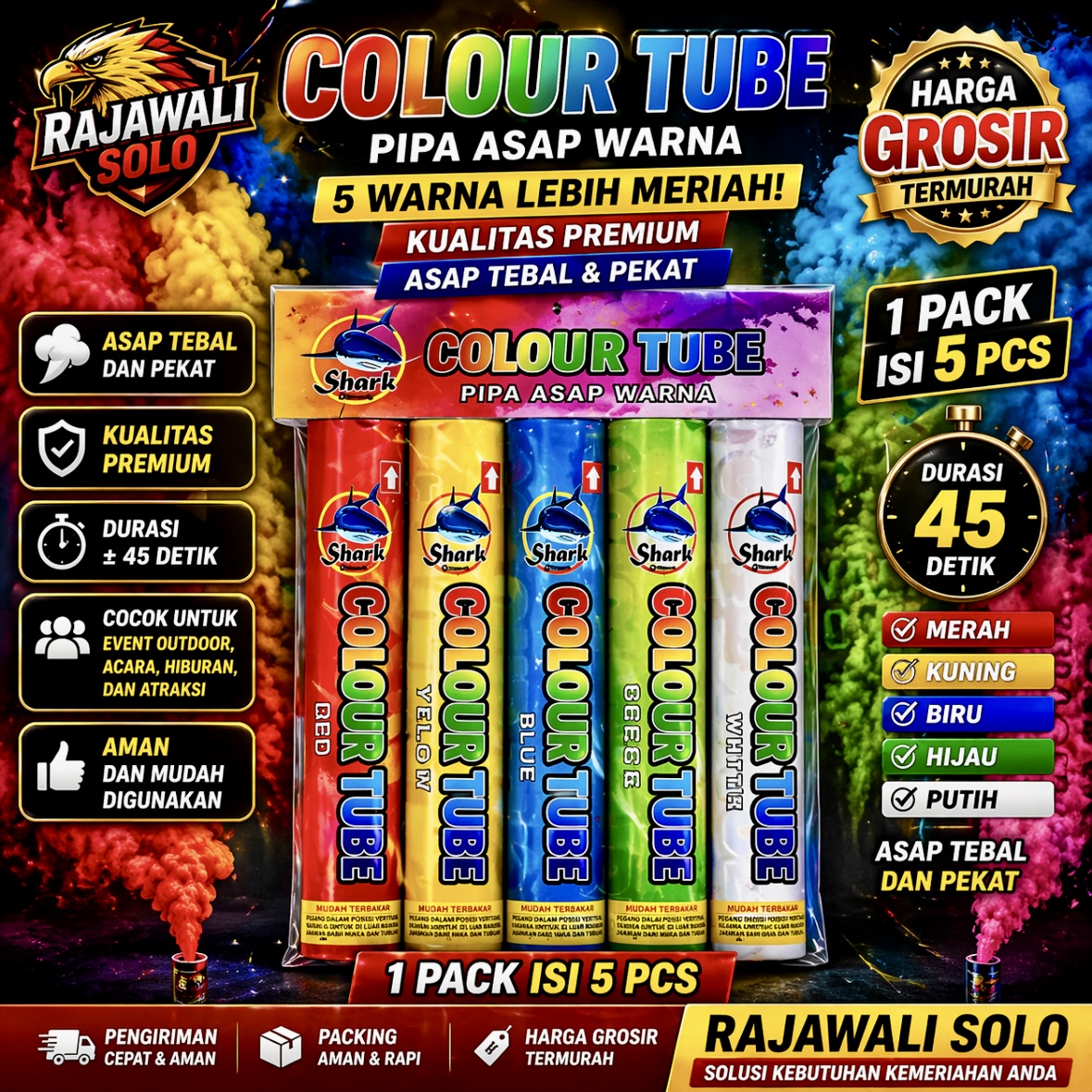 COLOUR TUBE - SHARK - 45 DETIK - 1 PACK ISI 5 BATANG