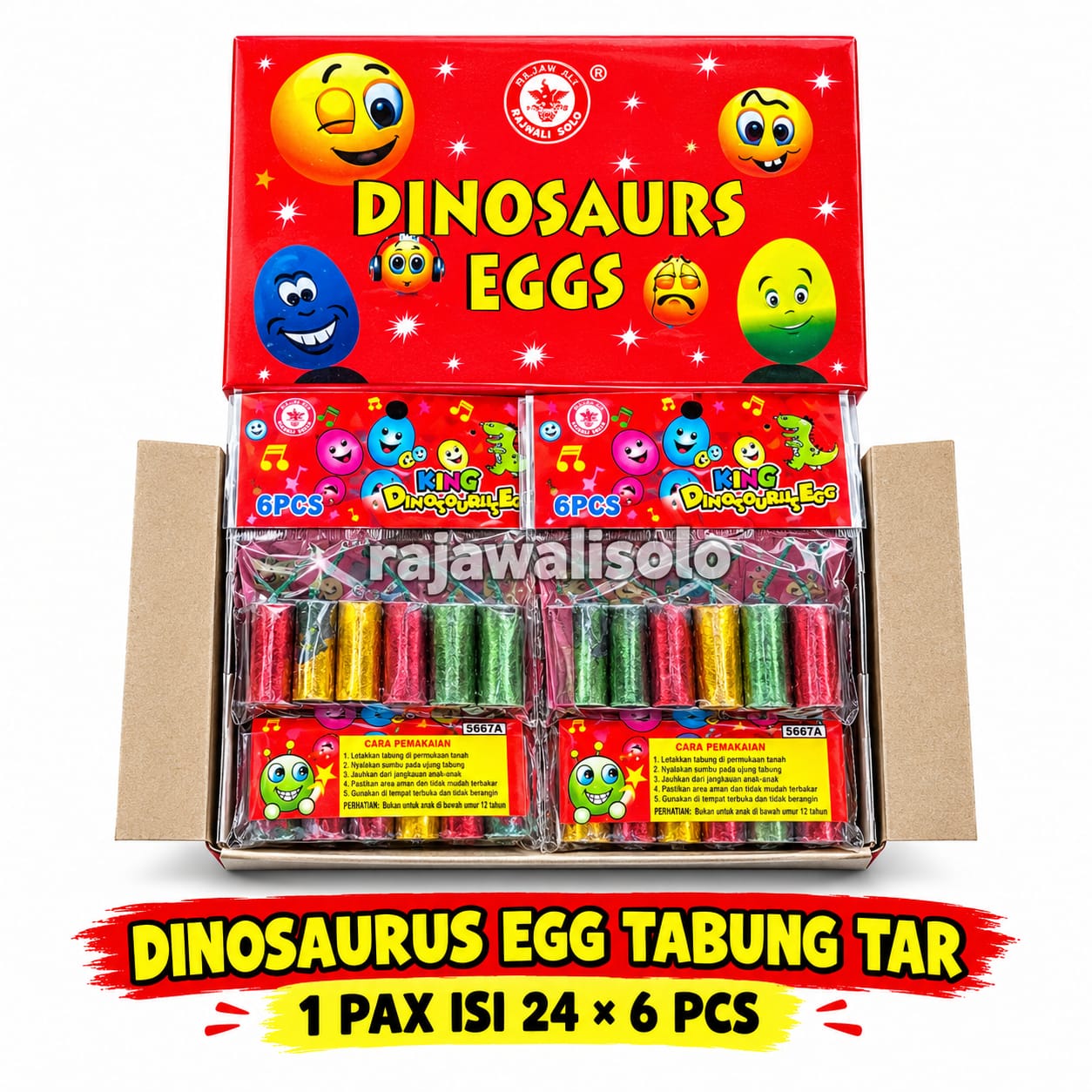 Dinosaurus egg tabung tar 1 dus isi 24 x 6 pcs 