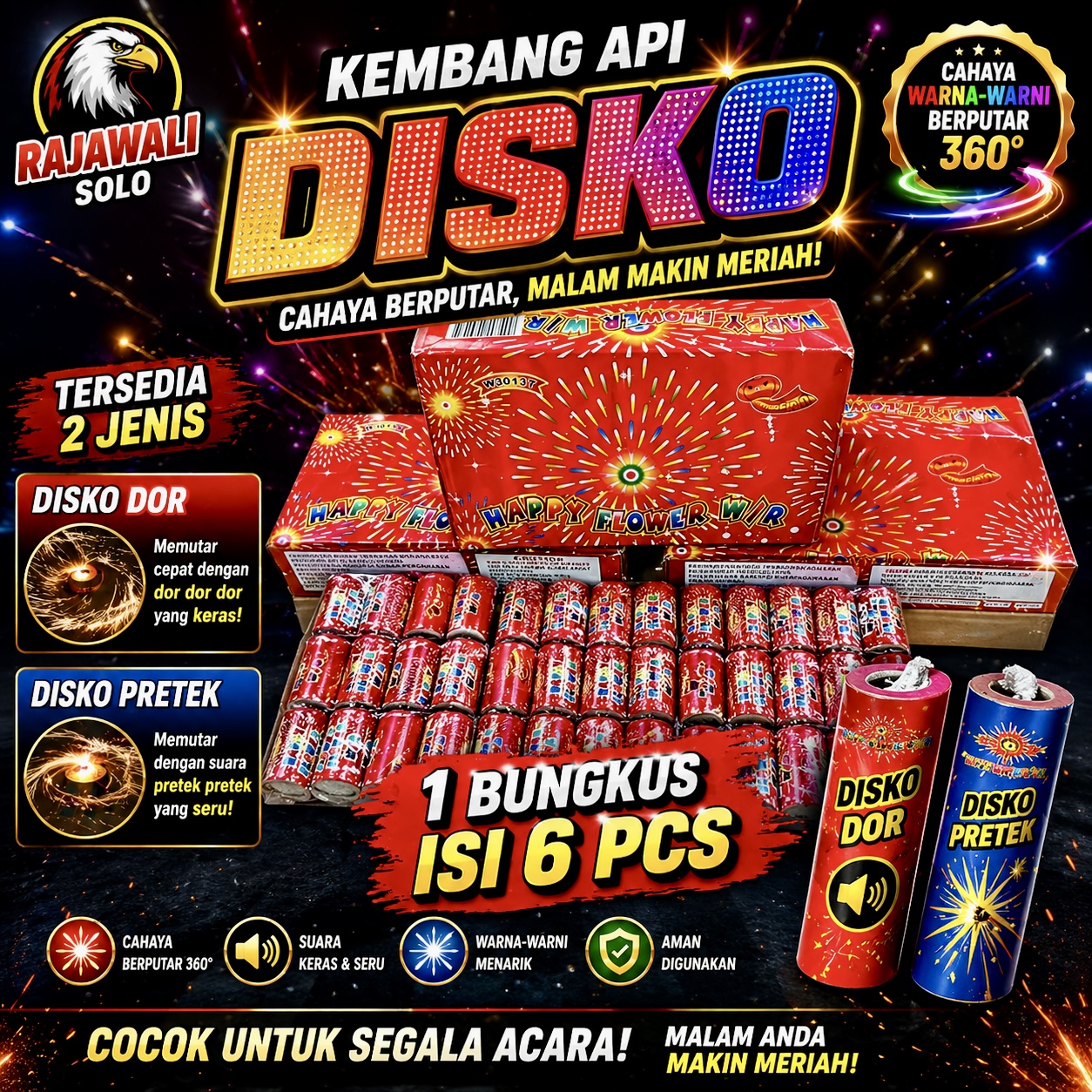 HAPPY FLOWER DOR / PRETEK 1 PACK 6 PCS / KEMBANG API DISKO