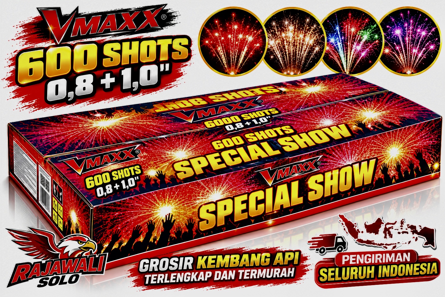 JUAL KEMBANG API SPESIAL SHOW 600 SHOT 0,8 + 1,0
