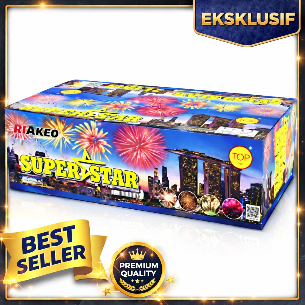 Kembang Api Cake Riakeo Series Super Star 328 Shots 1.9 + 1.2 + 1.0 + 0.8 Inch Cake Fireworks