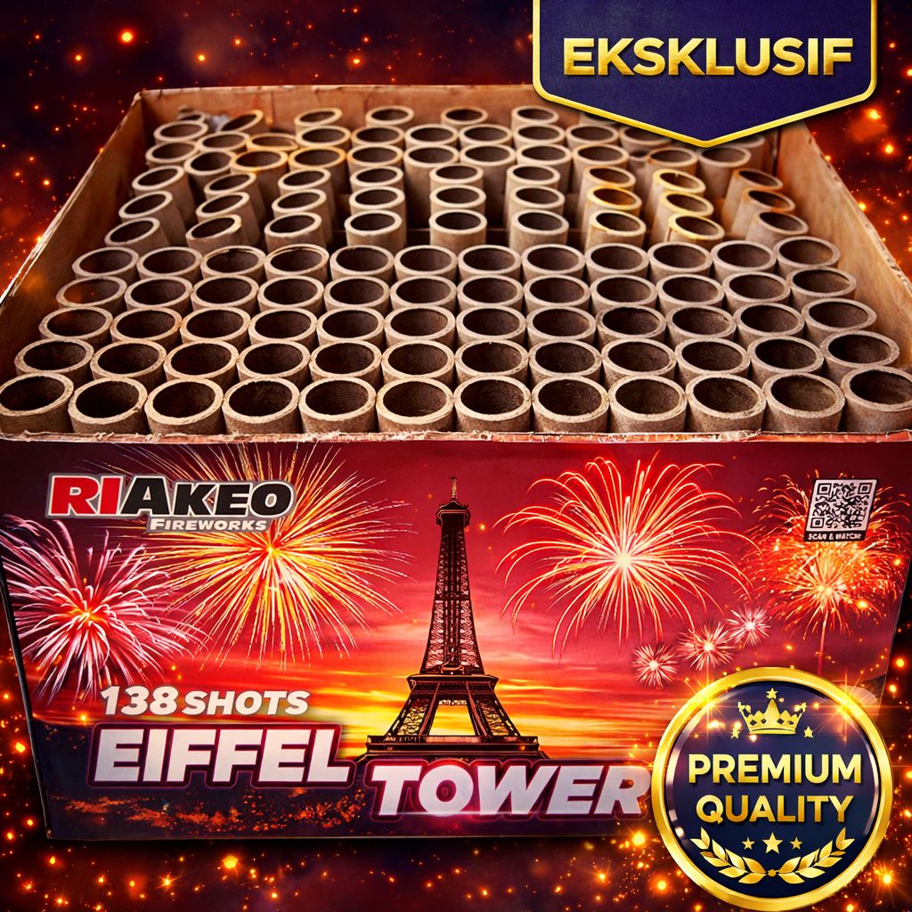 Kembang Api Cake TOP1383 Eiffel Tower 138 Shots 1.0 + 1.2 Inch Cake Fireworks Indonesia