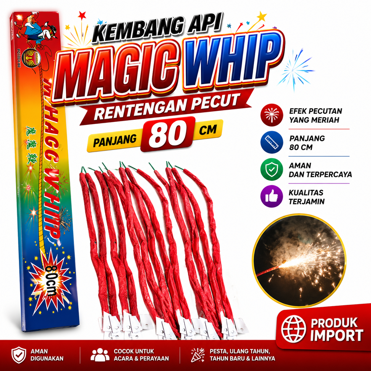 MAGIC WHIP - PETASAN CAMBUK - 1 PACK ISI 6 PC / PANJANG 80 CM