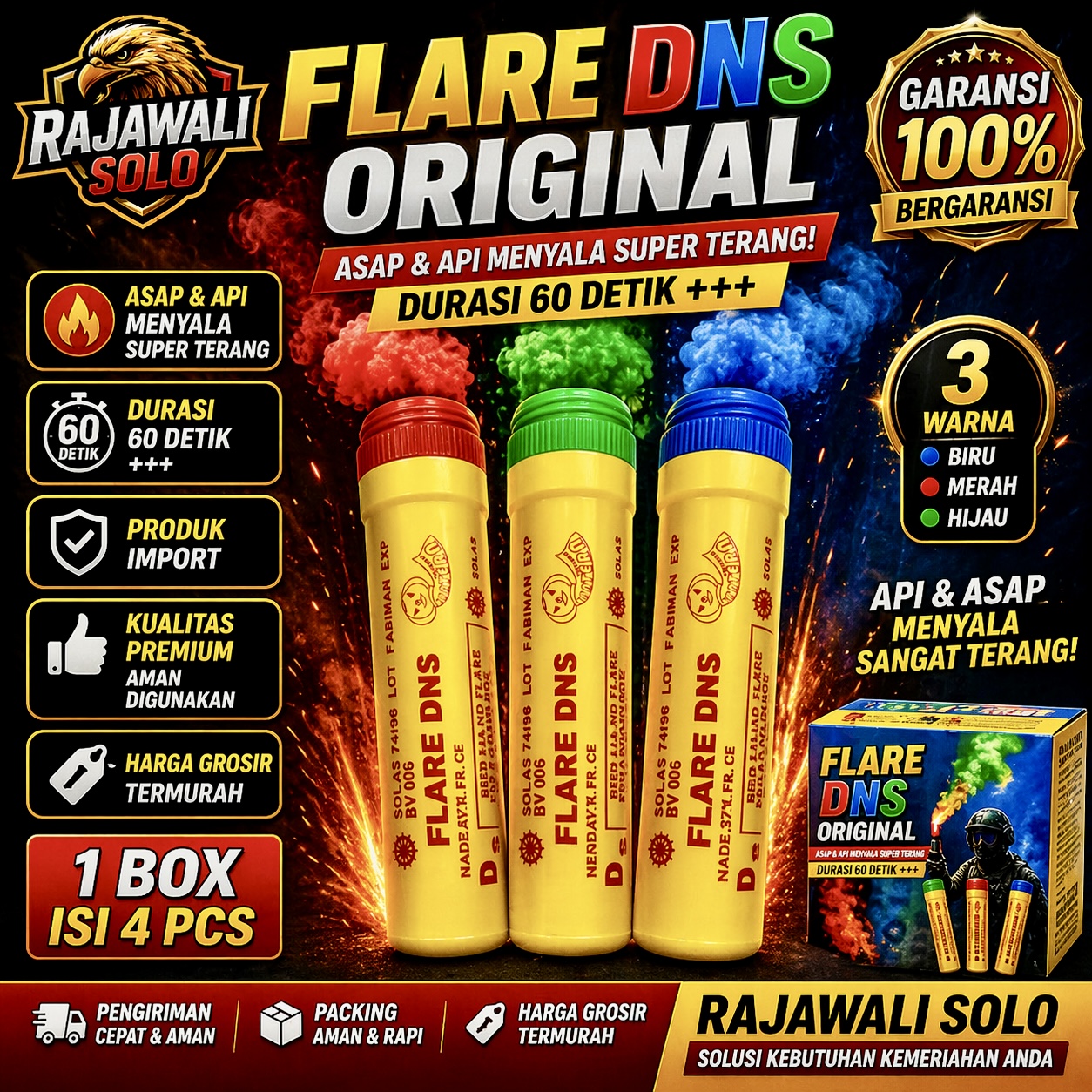 RED FLARE DNS 1 BOX ISI 4 PCS ( DURASI 60 DETIK )