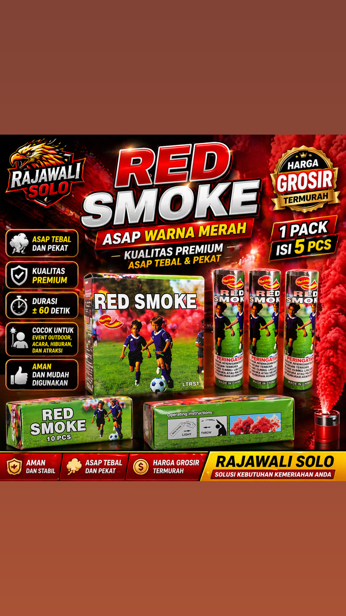 RED SMOKE / ASAP MERAH - 60 DETIK - 1 PACK ISI 5 BATANG