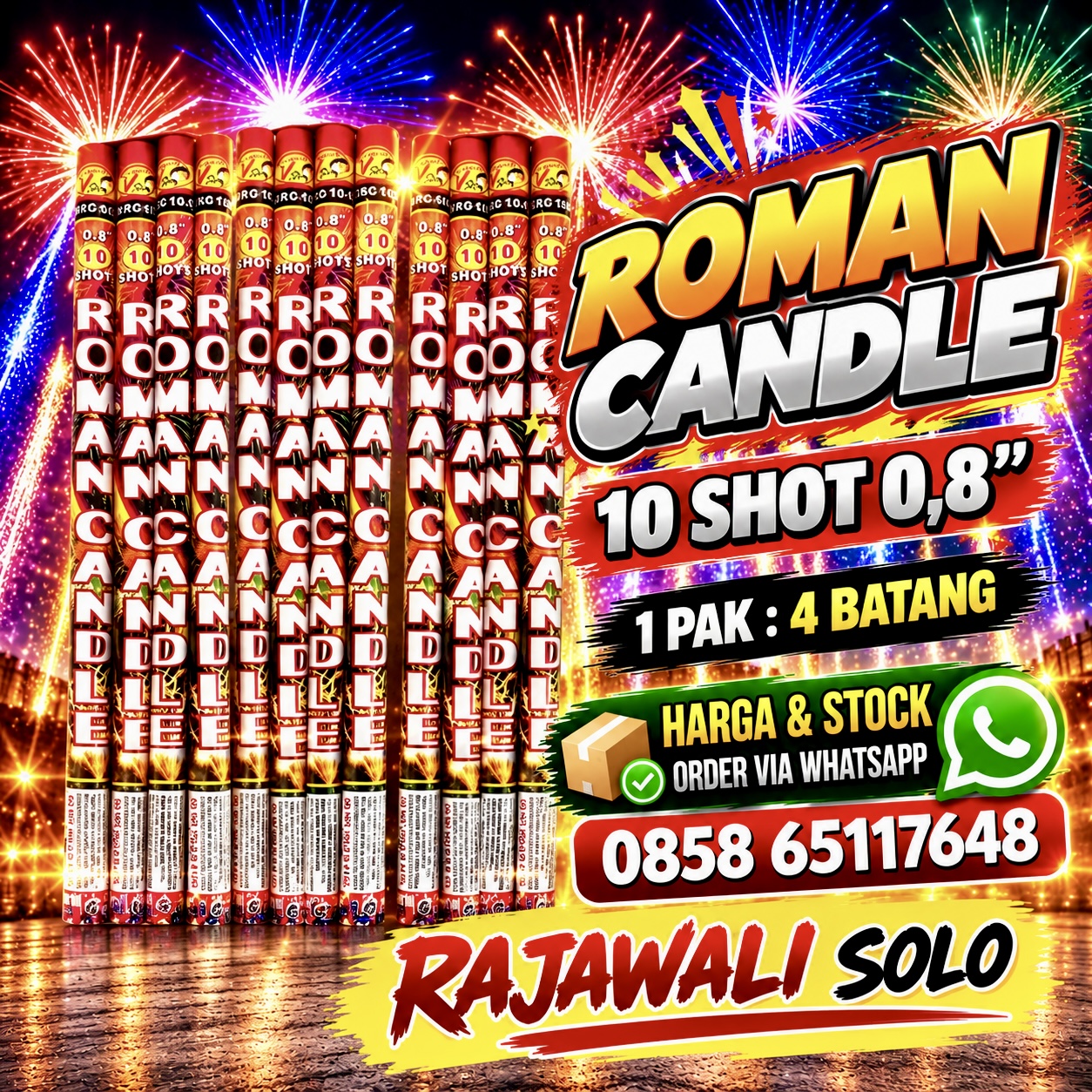 Roman Candle 10 Shot 0,8 Inch - Harga untuk 1 Pack 4 Batang