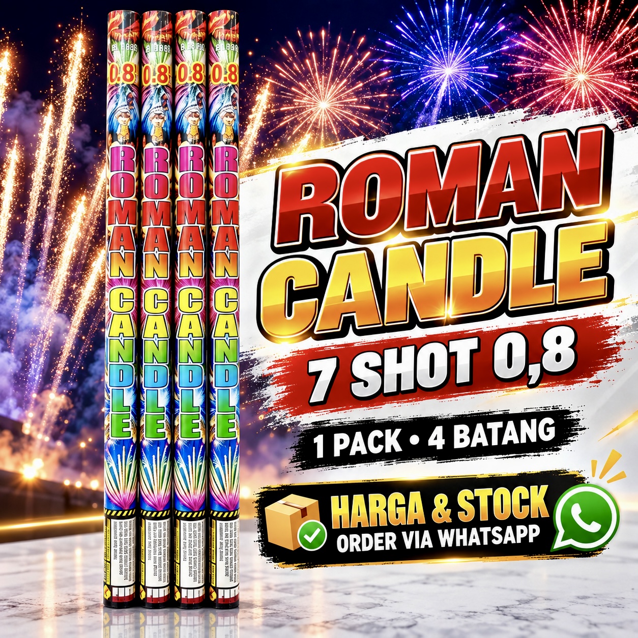 ROMAN CANDLE 7 SHOT 0,8 / 1 PACK 4 BATANG )