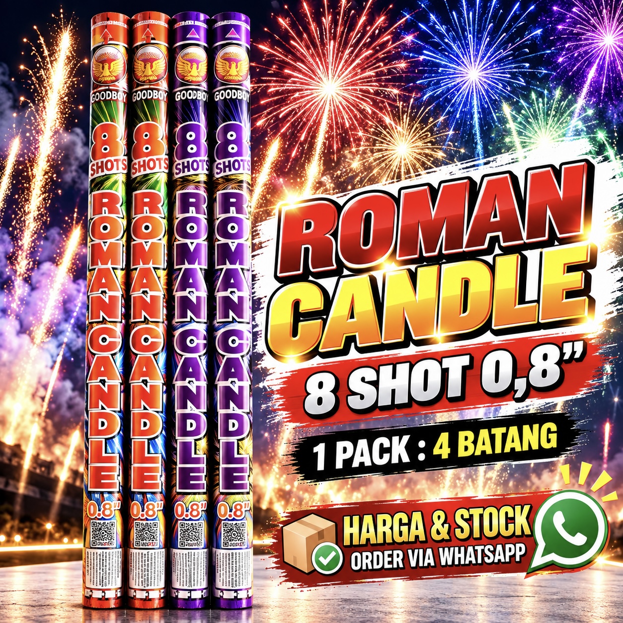 Roman Candle 8 Shot 0,8 / 1 Pack 4 Batang