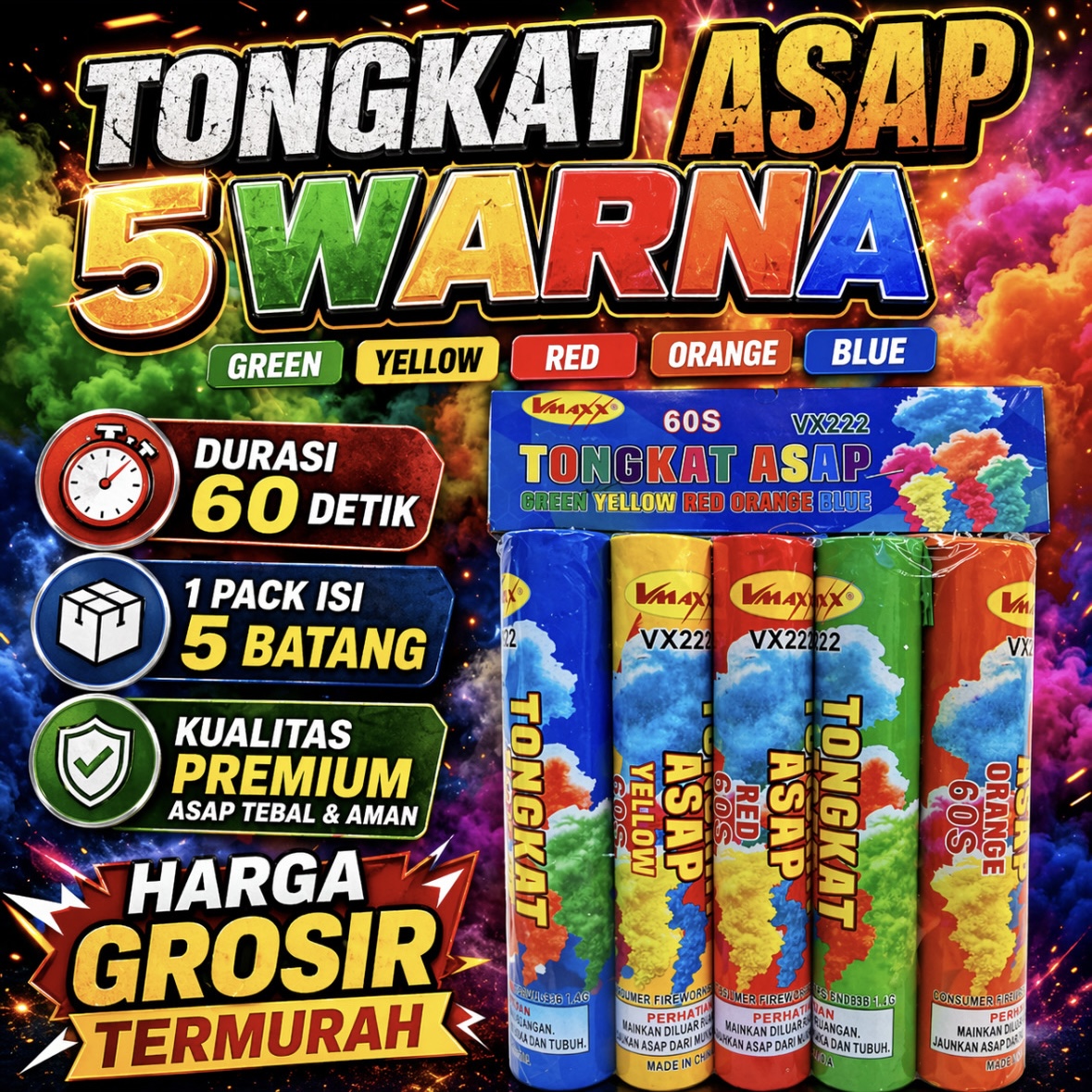 TONGKAT ASAP 5 WARNA - N1 VMAXX 60 DETIK / 1 PAK 5 BATANG