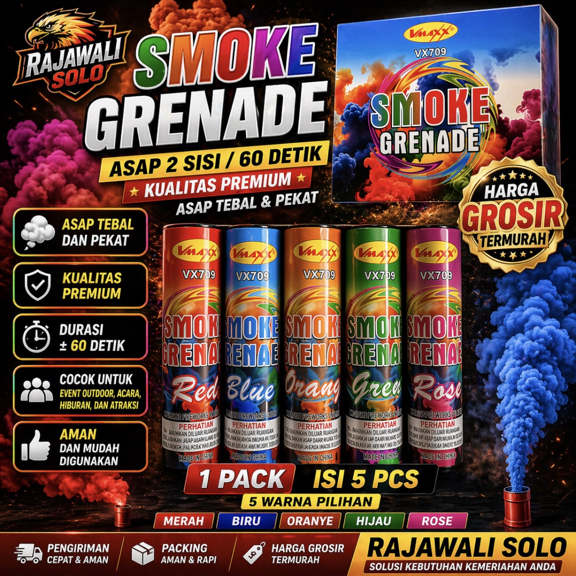 SMOKE GRENADE V MAXX VX 709 / ASAP 2 SISI / 1 PAK ISI 5 PCS