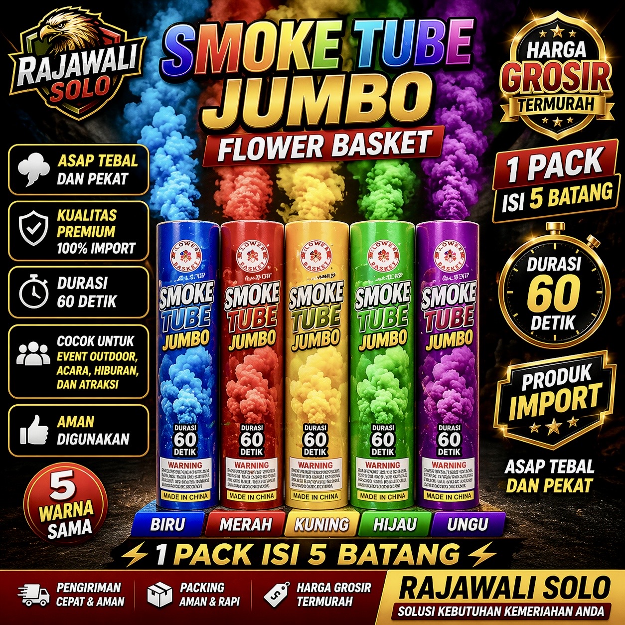 SMOKE TUBE FB - 1 PACK ISI 5 BATANG - 1 PACK 1 WARNA TIDAK BISA CAMPUR / MERAH / HIJAU / BIRU / KUNING /UNGU
