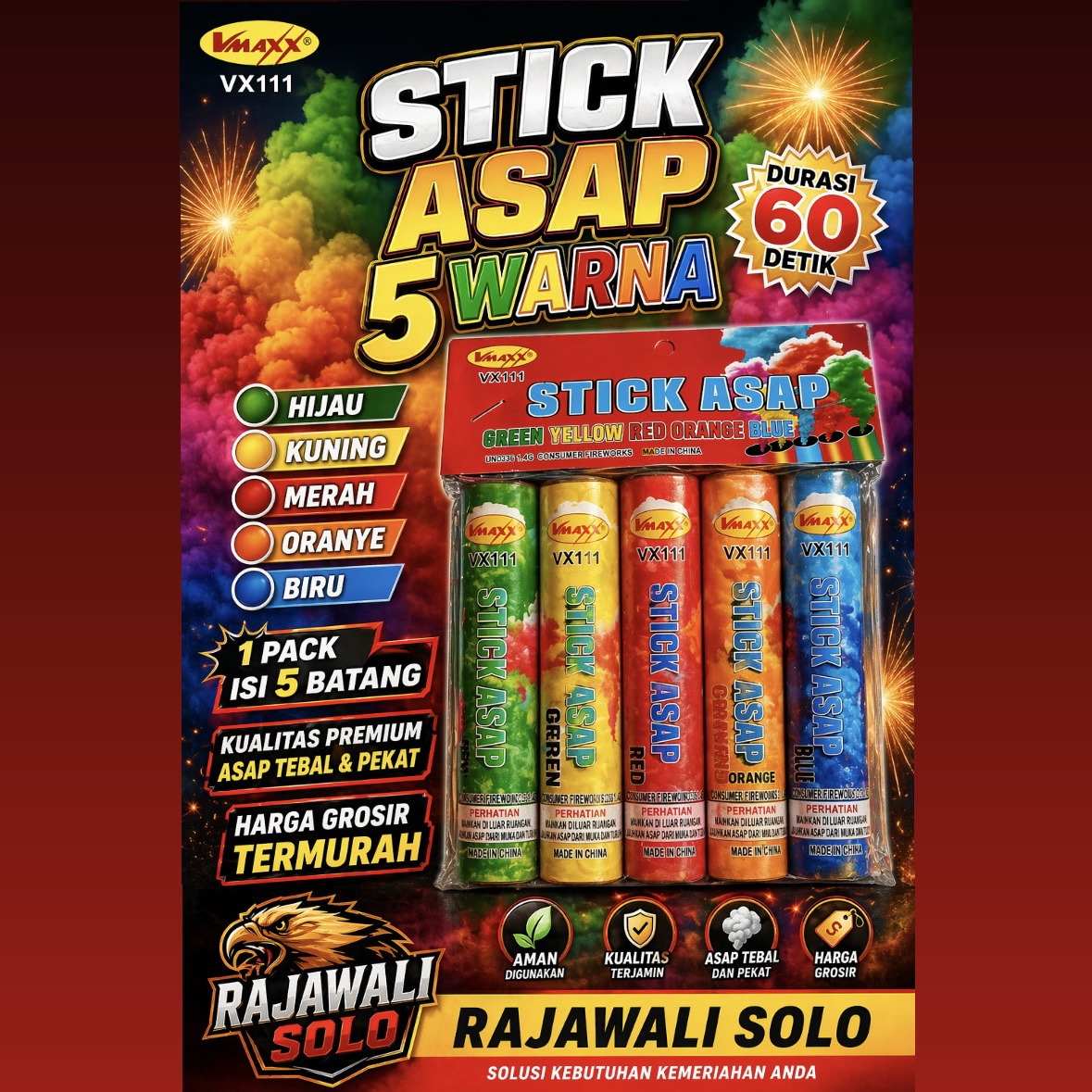 STICK ASAP - N2 -DURASI 60 DETIK - ASAP 5 WARNA - 1 PACK ISI 5 BATANG