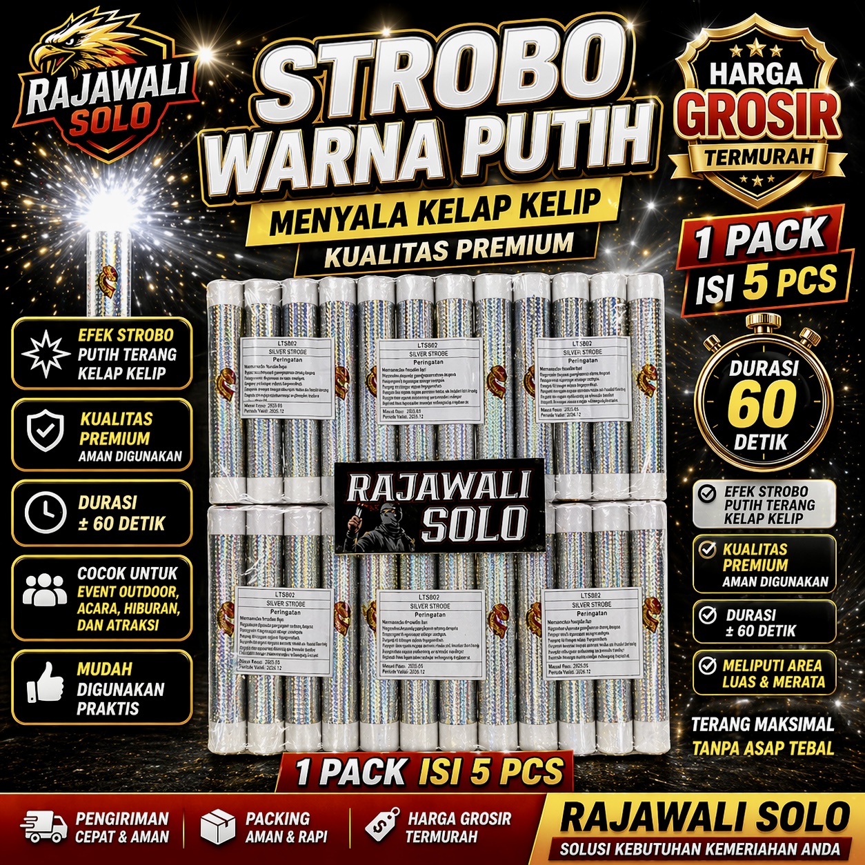 STROBO SILVER - 60 DETIK - 1 PACK ISI 5 BATANG
